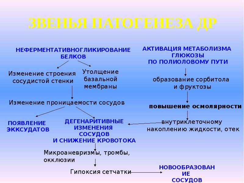 Звенья патогенеза. Механизм развития диабетической ретинопатии. Классификация диабетической ретинопатии патогенез.