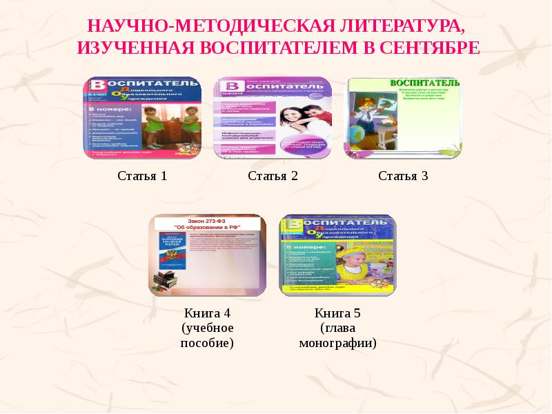 Научно-методическая литература,  изученная воспитателем в сентябре