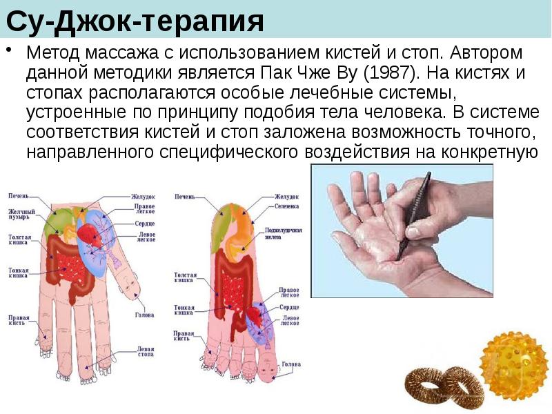 Су-Джок-терапия
Метод массажа с использованием кистей и стоп. Автором данной методики Су-Джок-терапия
Метод массажа с использованием кистей и стоп. Автором данной методики