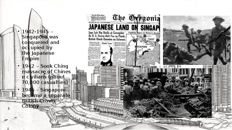 1942-1945 – Singapore was conquered and occupied by the&nbsp;Japanese Empire&nbsp; 1942-1945