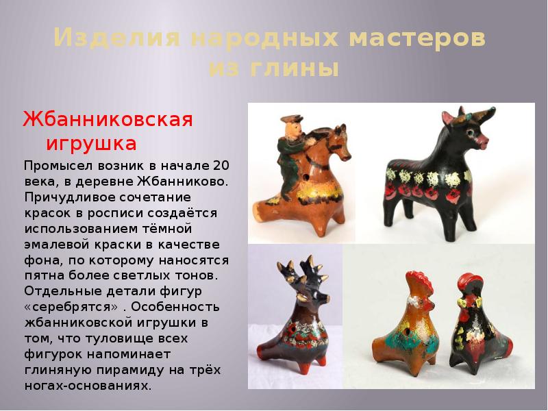 Изделия народных мастеров  из глины Жбанниковская игрушка Промысел возник в