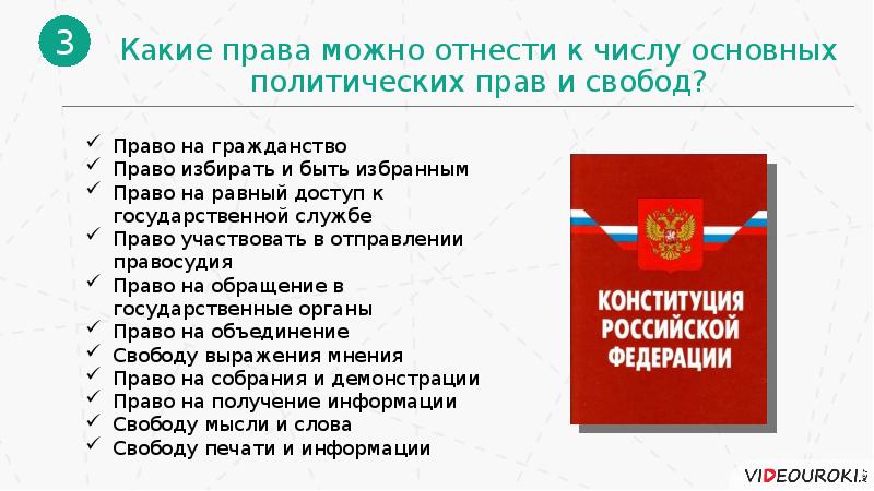 Три примера политических прав российских граждан. Политические авы.