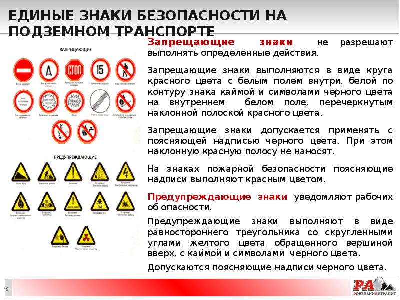 Единые знаки безопасности на подземном транспорте