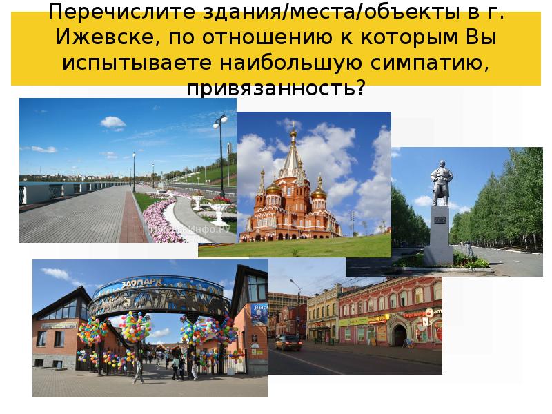 Перечислите здания/места/объекты в г. Ижевске, по отношению к которым Вы испытываете Перечислите здания/места/объекты в г. Ижевске, по отношению к которым Вы испытываете