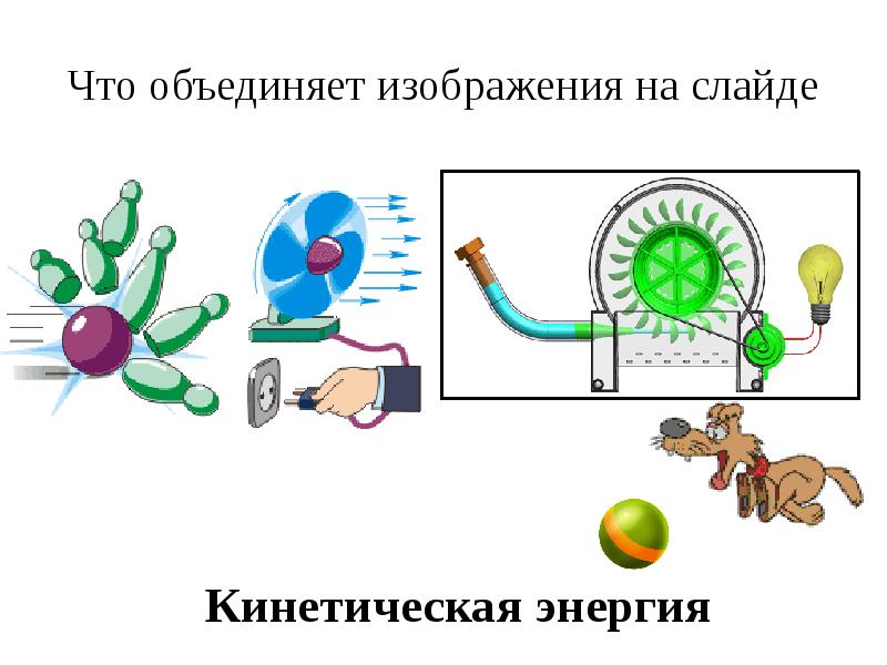 Урок энергия 7 класс. Что объединяет картинок вентилятор. Кинетические энергии рисунок предметы. Кинетическ слайды для презентации. Техника объединения рисунок.