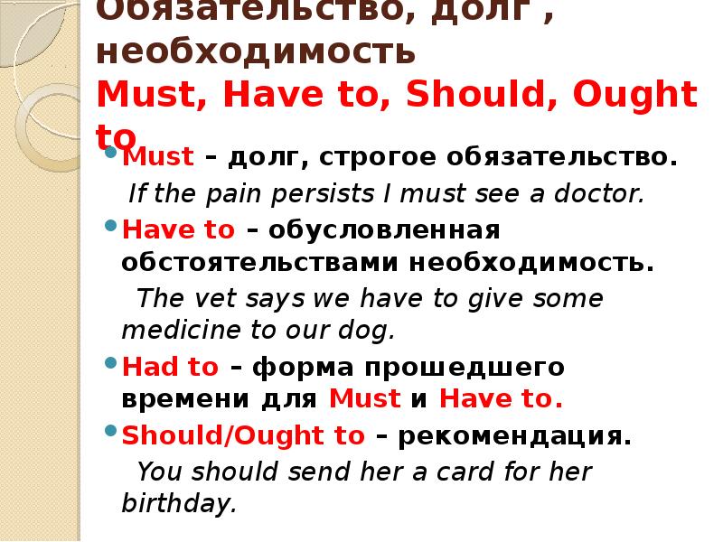 Модальные глаголы must have to should ought to. Have to need to разница