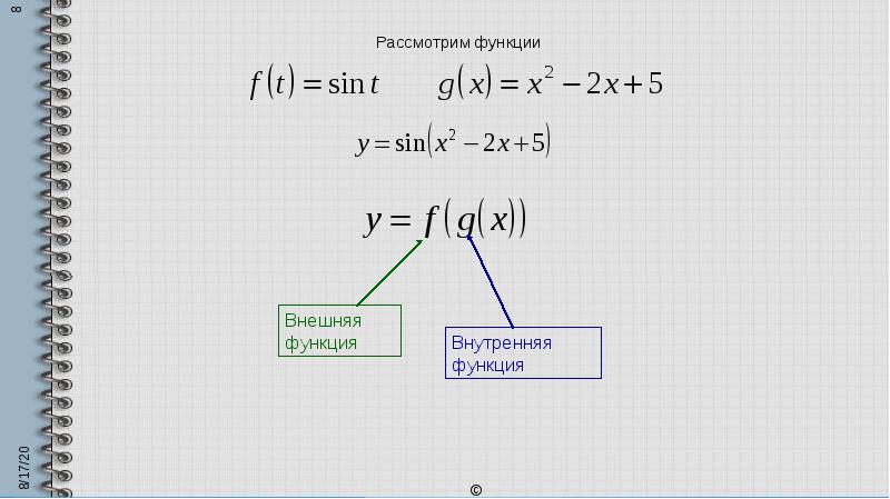 Рассмотрим функцию. Внутренняя и внешняя функция Алгебра. Внутренняя функция в математике.