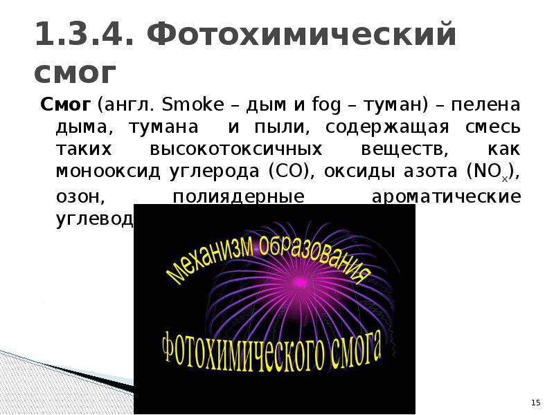 1.3.4. Фотохимический смог Смог (англ. Smoke – дым и fog –