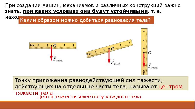 Центр тяжести тела условия равновесия тел презентация