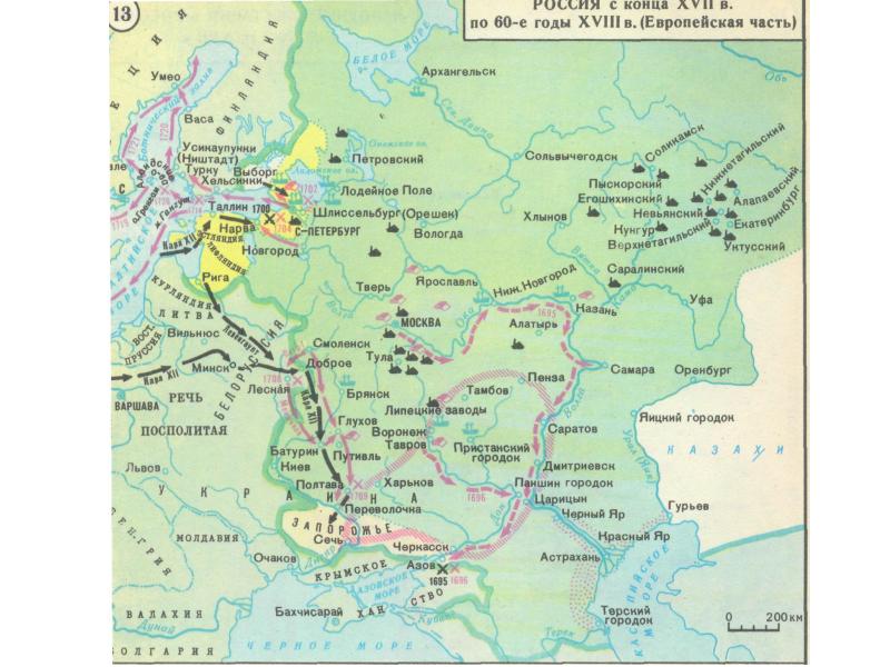 Народные восстания в 18 в контурная карта