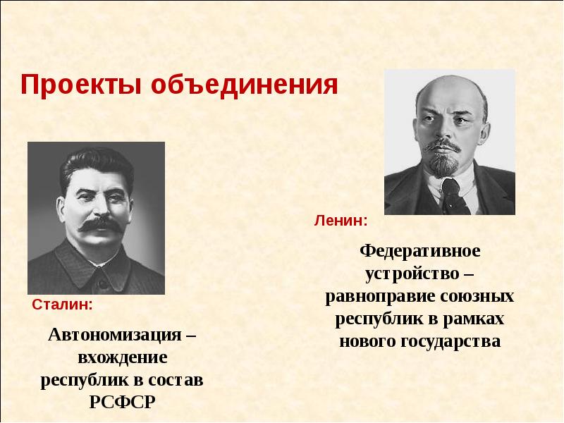 Объединение авторов. Проекты объединения советских республик. Автономизация РСФСР. Объединение проектов. Объединение СССР.