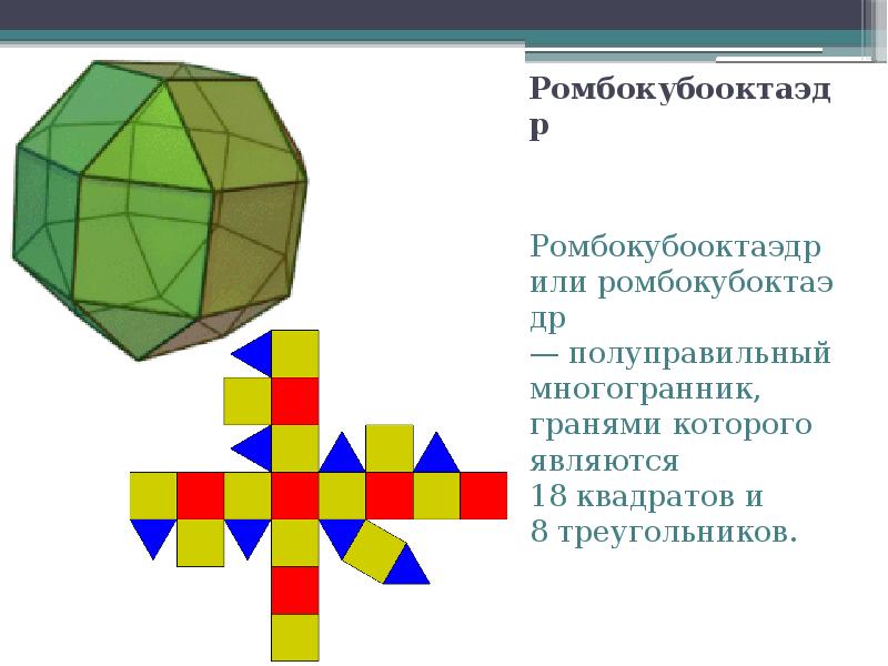 Тела архимеда. Полуправильные многогранники Архимеда. Многогранник ромбокубооктаэдр. Многогранник из треугольников и квадратов. Ромбокубооктаэдр развертка.