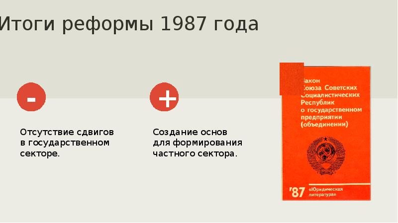 Проект экономической реформы 1987 предусматривал