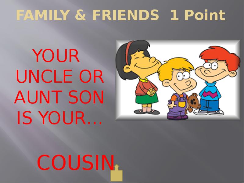 S your uncle. Your Uncle's son is your. Продолжи предложение: your cousin is your.