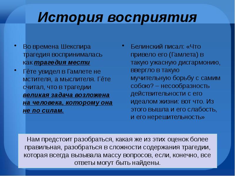 История создания трагедии гамлет тема идея проблематика