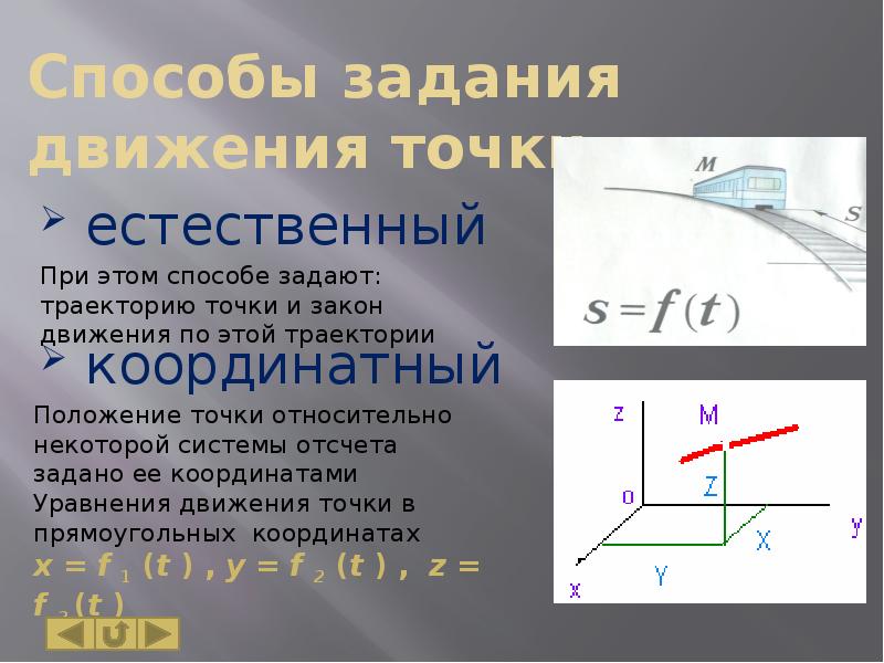 Закон движения точки. Способы задания движения точки в кинематике. Способы задания движения точки естественный и координатный. Перечислите способы задания движения точки. Три способа задания движения точки.