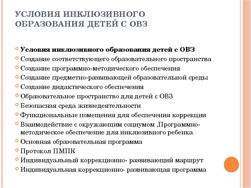 Создание специальных условий для детей с овз презентация