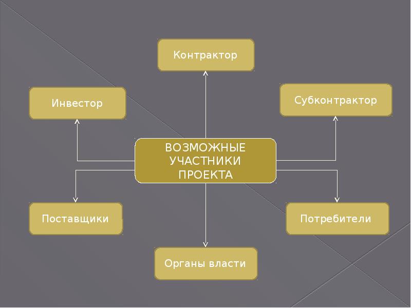 Пассивные участники проекта потребители поставщики заказчик инициатор