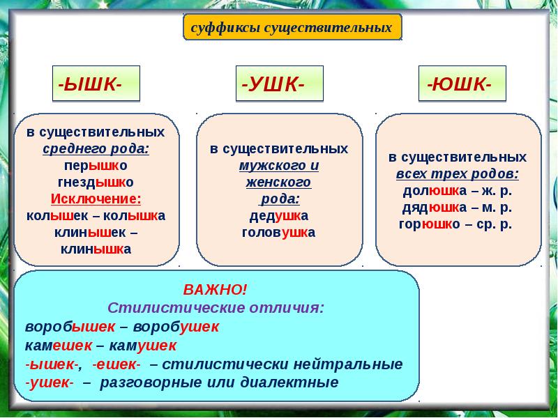 Суффиксы существительных презентация