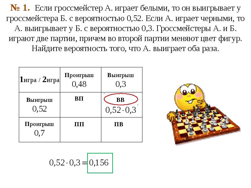 № 1. Если гроссмейстер А. играет белыми, то он выигрывает у № 1. Если гроссмейстер А. играет белыми, то он выигрывает у