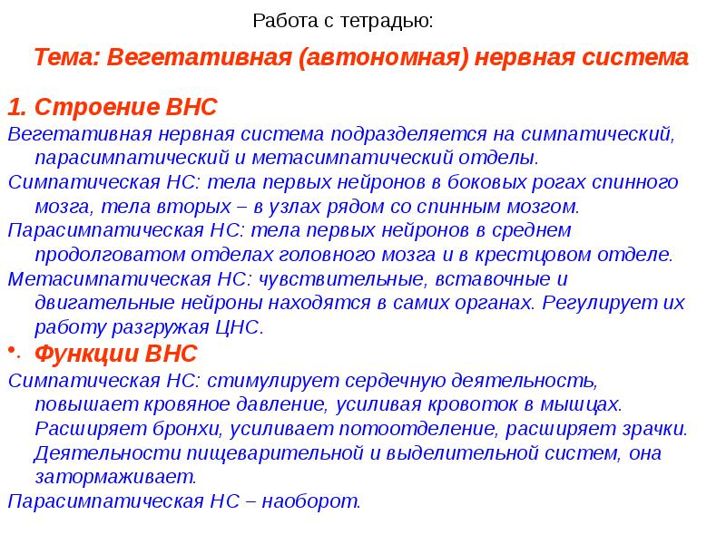 Работа 2 нервная система. Нервная и гуморальная регуляция лейкопоэза. Нервная регуляция лейкопоэза. Гуморальная и вегетативная нервная система. 1. Автономная нервная система, её структура и функции..