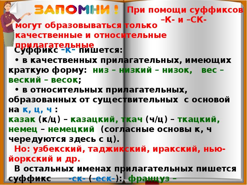 Суффиксы к и ск в именах прилагательных презентация 6 класс