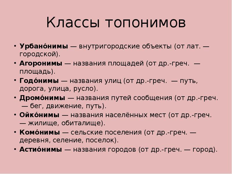 Группы топонимов