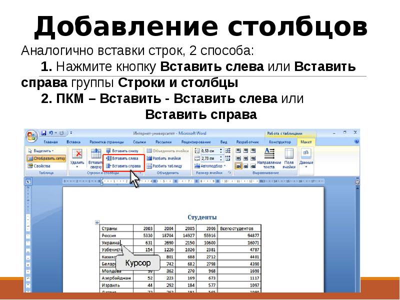 Как сделать таблицы в презентации