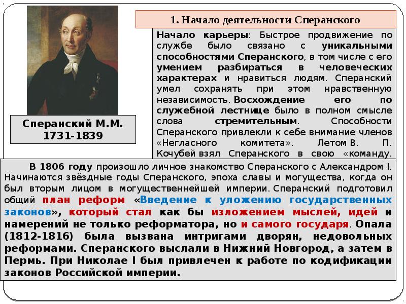 Государственный деятель предложивший императору александру 1 проект постепенного предоставления