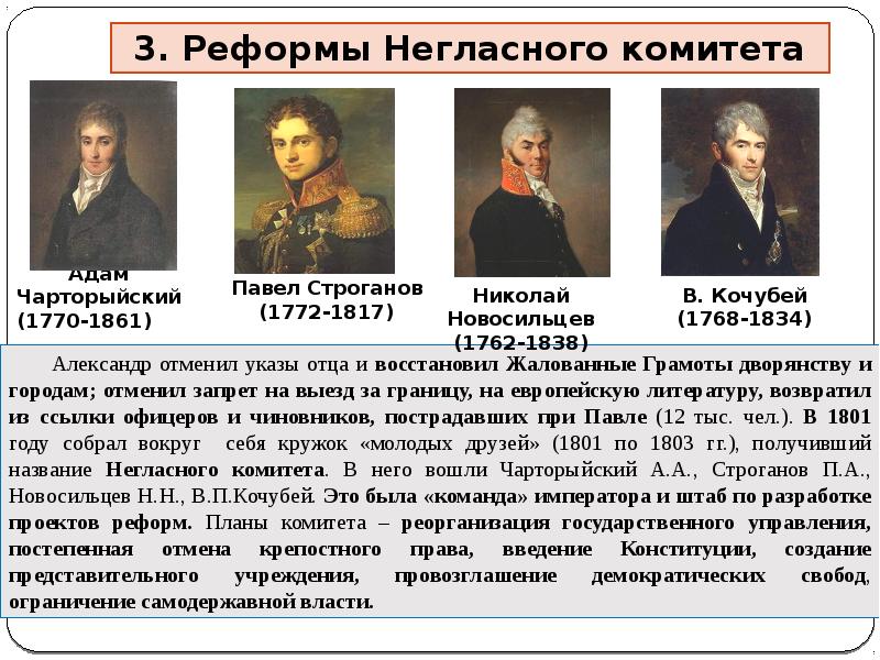 Определите значение реформ в правление александра i разработка проектов преобразований