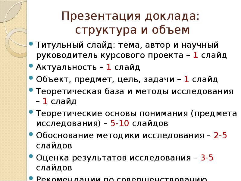 Структура доклада презентации