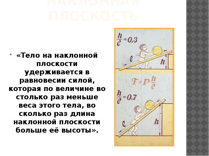 Работа наклонной плоскости