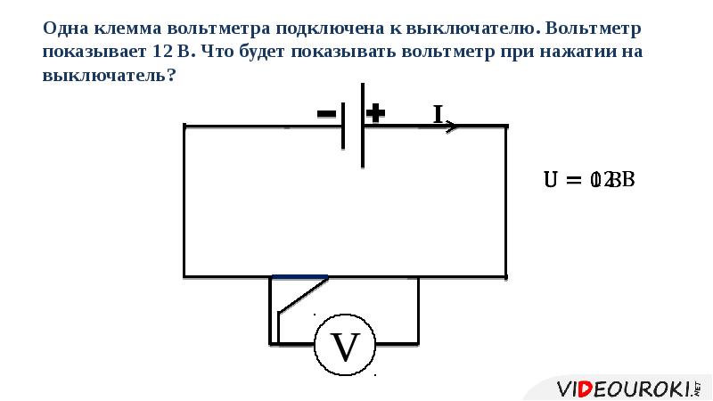 На какой из схем вольтметр включен правильно для измерения напряжения на лампе