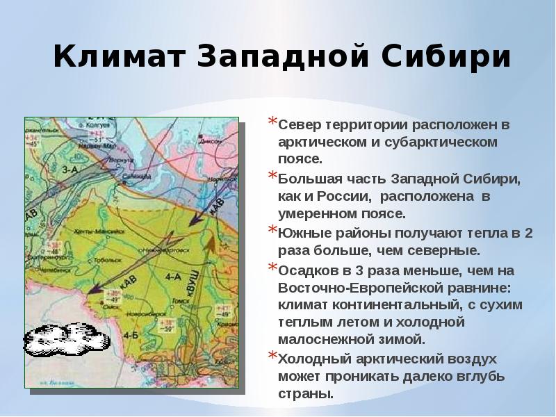Климат Западной Сибири Север территории расположен в арктическом и субарктическом поясе.