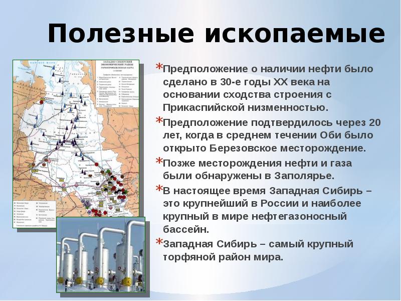 Полезные ископаемые Предположение о наличии нефти было сделано в 30-е годы