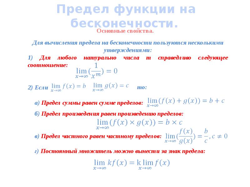 Предел функции в точке и на бесконечности