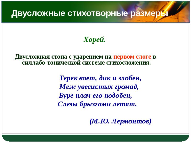 Презентация размеры стихосложения 6 класс