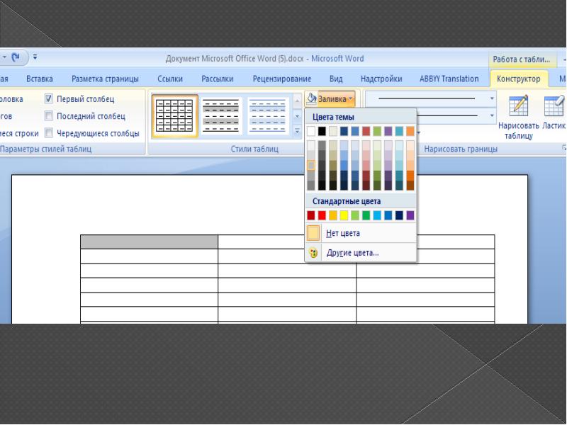 Презентация создание таблиц в word