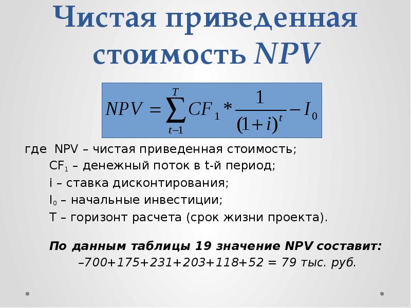 Проект считается эффективным если чистая приведенная стоимость