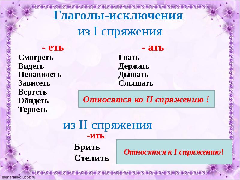 Правописание глаголов исключений 4 класс презентация