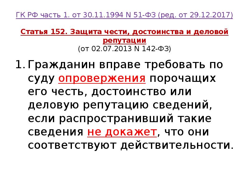 Доклад: Защита чести, достоинства и деловой репутации