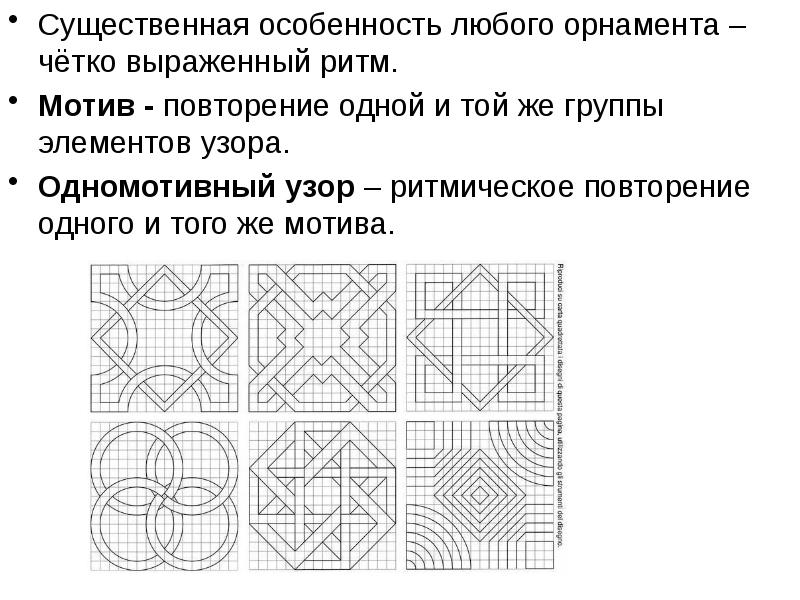 Узор выполненный в ритмичном чередовании элементов изображения называется как