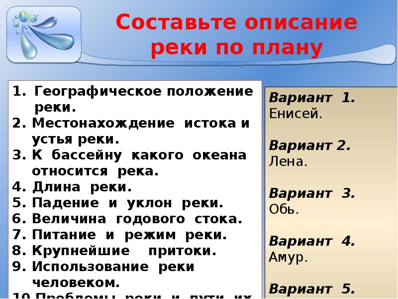 Описание реки. План описания реки. План описания реки Енисей.