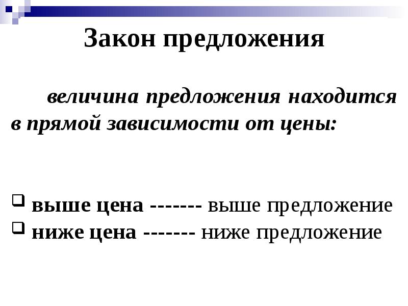 Предложение закон предложения презентация