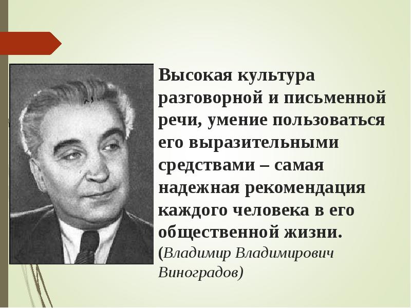 Высокая культура разговорной и письменной речи, умение пользоваться его выразительными средствами