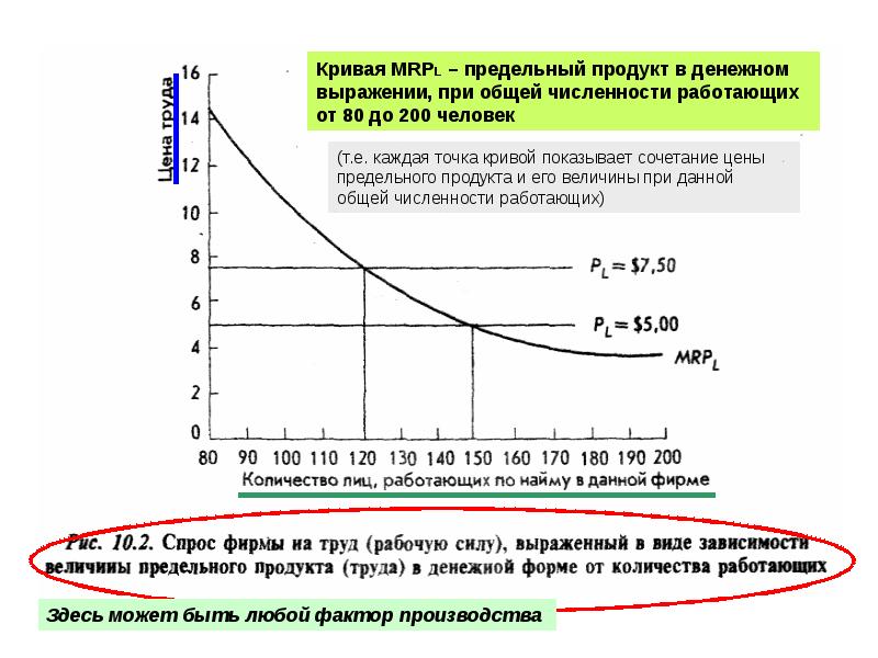 Предельный фактор. Предельный продукт в денежном выражении. Кривая предельного продукта. Предельный продукт труда в денежном выражении. Кривая MRPL.