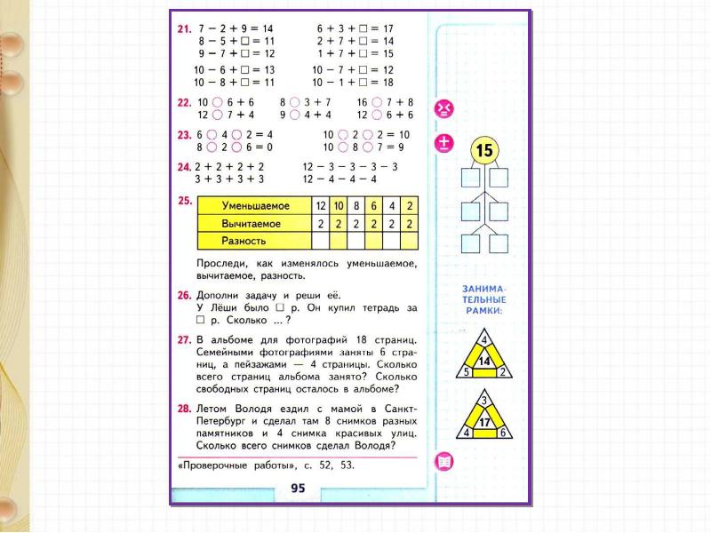 Презентация закрепление знаний по теме табличное сложение и вычитание