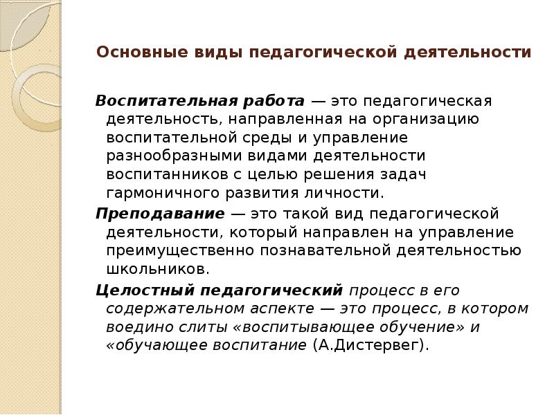 Преподавательской деятельностью гарантируется. Основные виды педагогической деятельности. Введение в педагогическую деятельность. Базовые виды педагогической деятельности. Виды работ в педагогике.