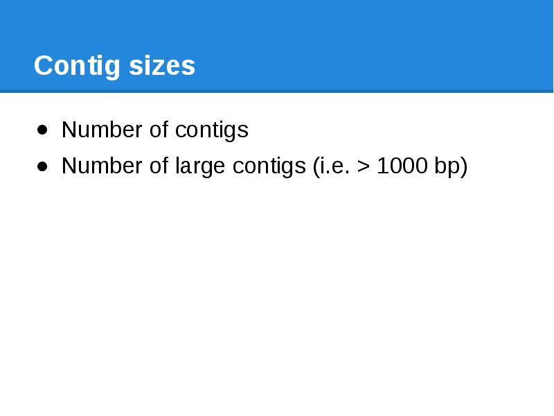 Contig sizes Number of contigs Number of large contigs (i.e. >