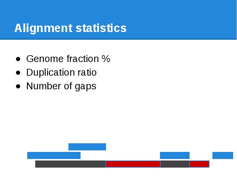 Alignment statistics Genome fraction % Duplication ratio Number of gaps
